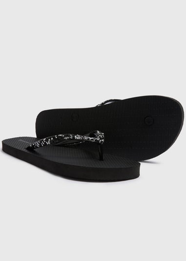 Black Diamante Flip Flops