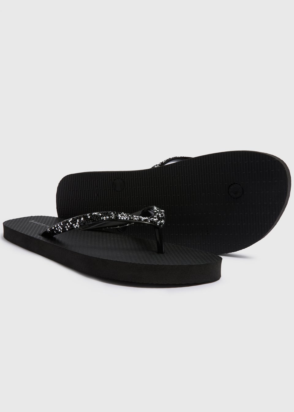 Black Diamante Flip Flops