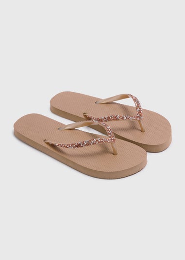 Gold Diamante Flip Flops