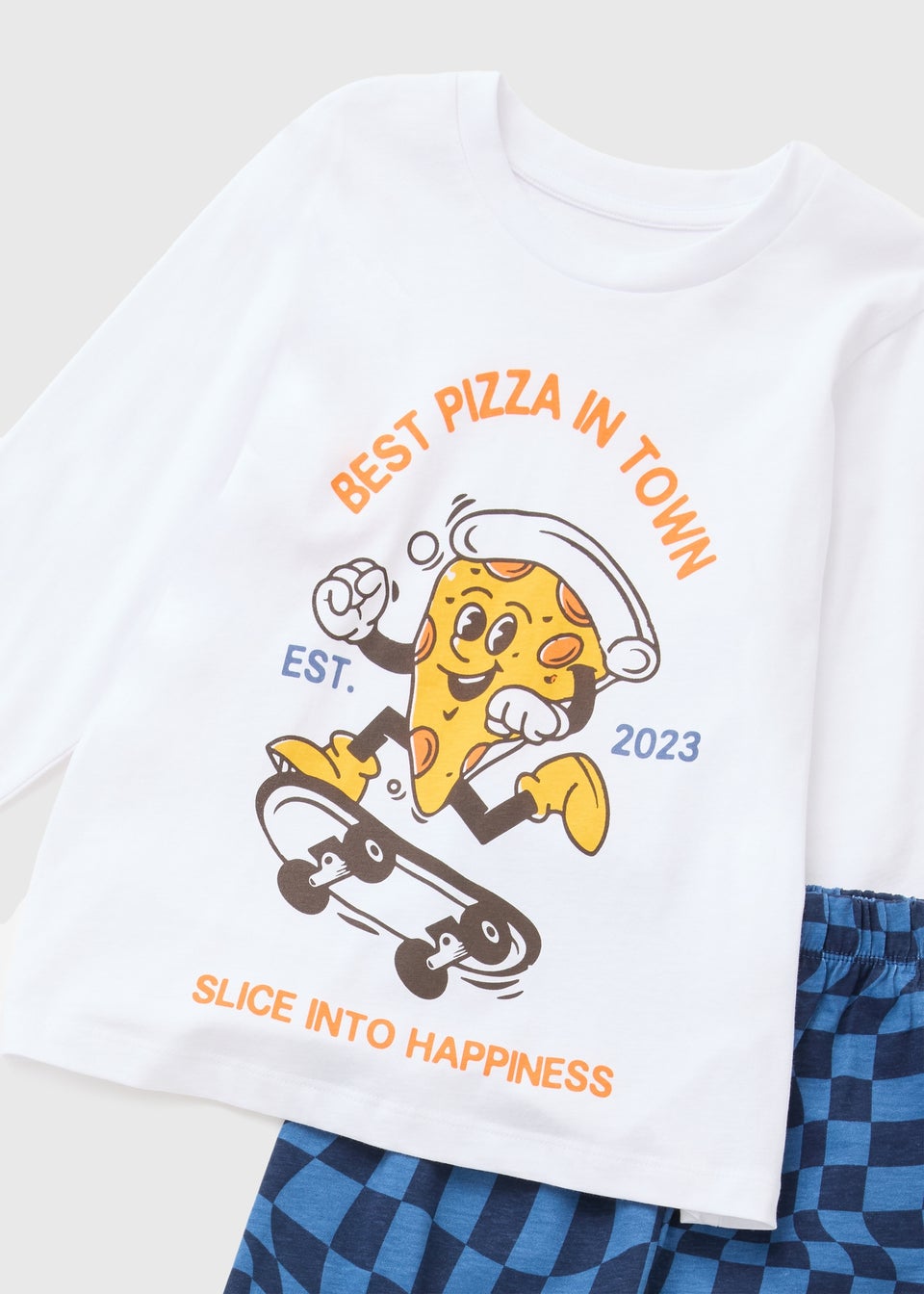 Boys White Skateboarding Pizza Pyjama Set (7-13yrs)
