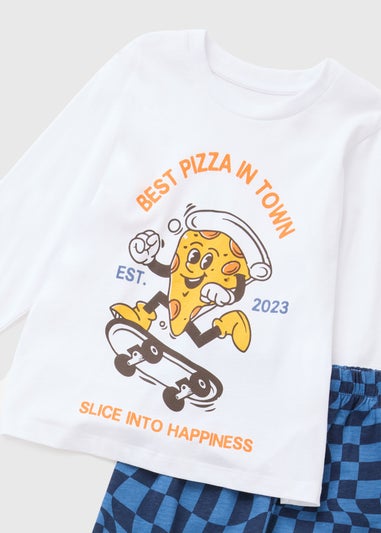 Boys White Skateboarding Pizza Pyjama Set (7-13yrs)