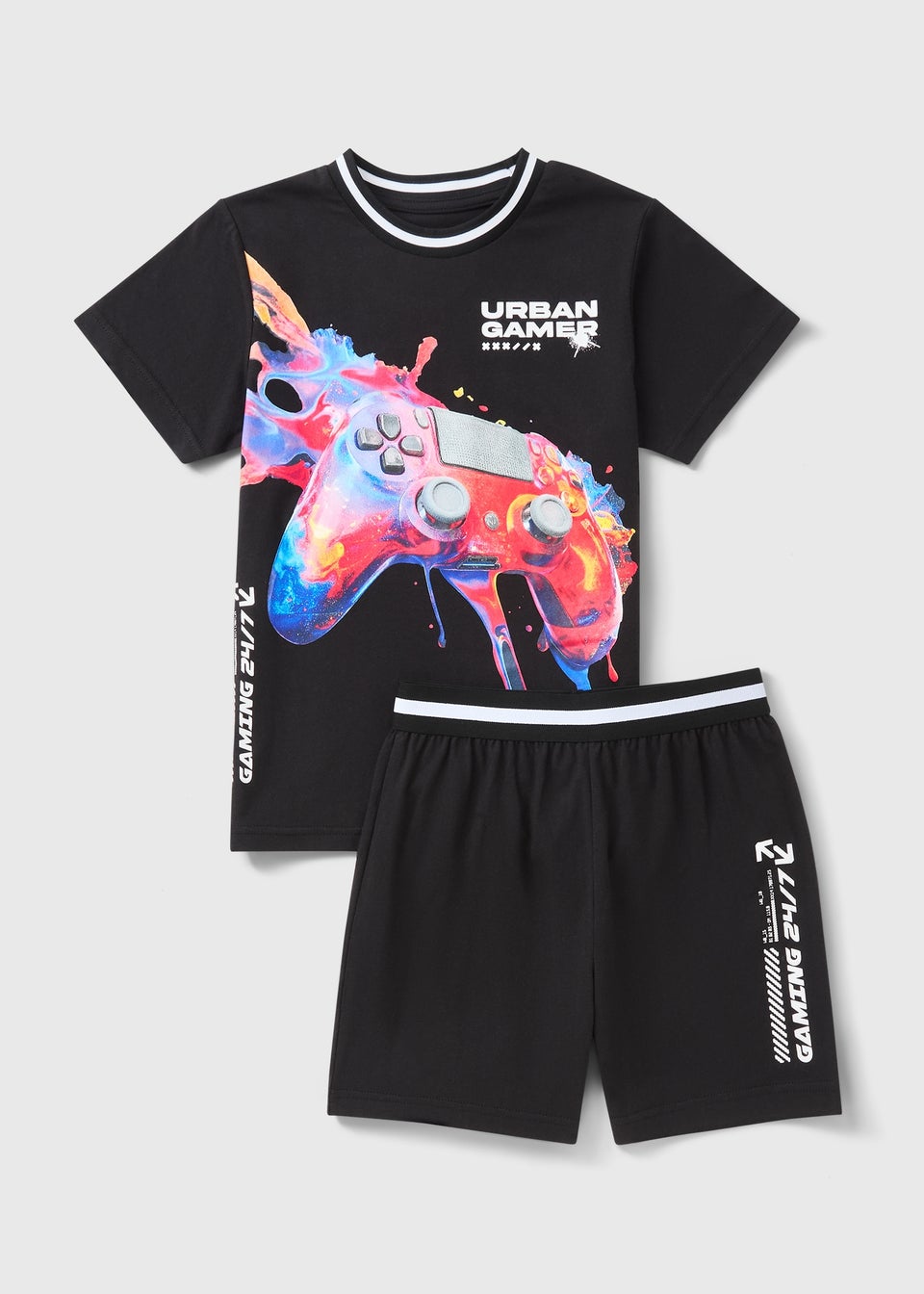 Boys Black Gaming Short Pyjama Set (7-13yrs)