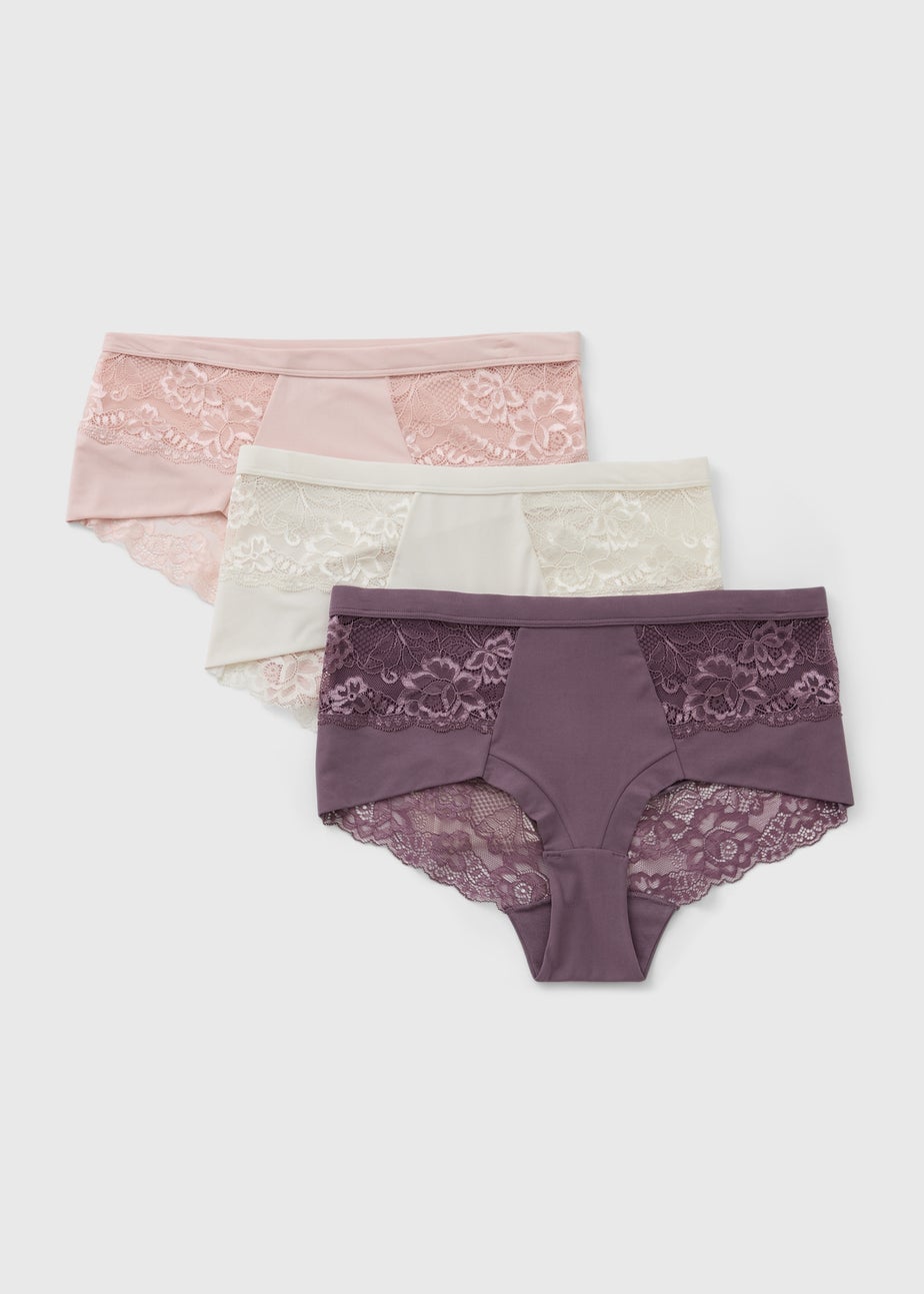 3 Pack Multi Colour Lace Back Midi Knickers