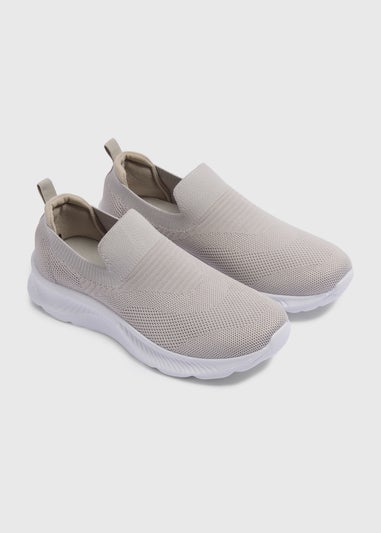 Grey Knit Slip On Trainers