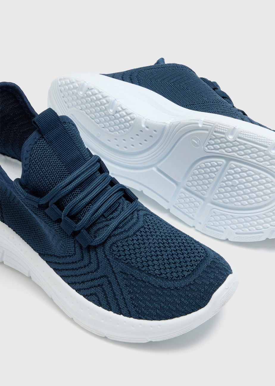 Navy Knit Lace Up Trainers