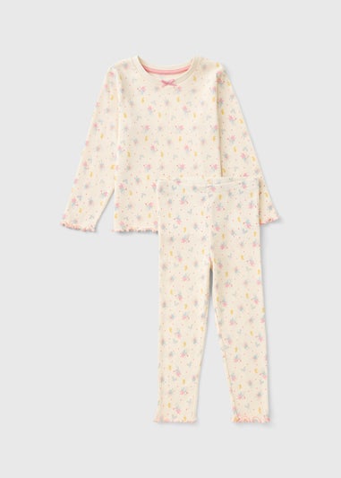 Girls Cream Ballerina Mouse Long Pyjama Set (1-7yrs)