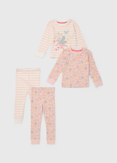 2 Pack Girls Pink Ballerina Mouse Long Pyjama Set (1-7yrs)