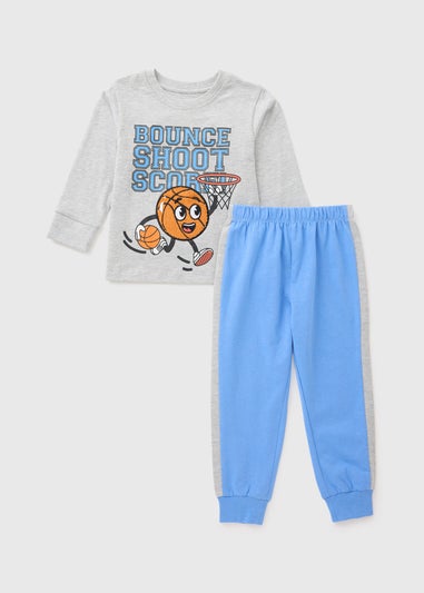 Kids Grey Basketball Long Pyjama Set (1-7yrs)