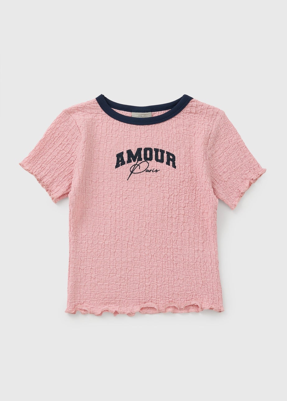 Girls Pink Crinkle Amour Ringer T-Shirt