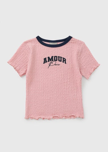 Girls Pink Crinkle Amour Ringer T-Shirt