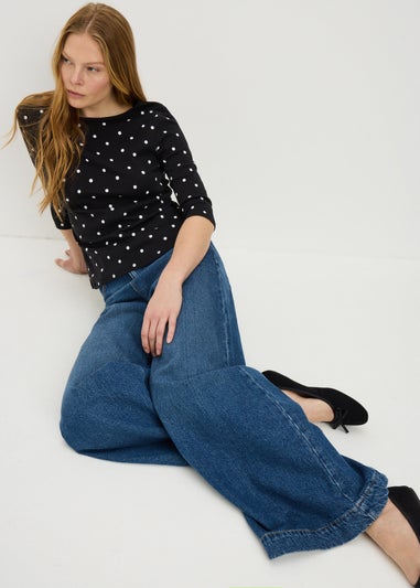 Black Polka Dot 3/4 Sleeve T-Shirt