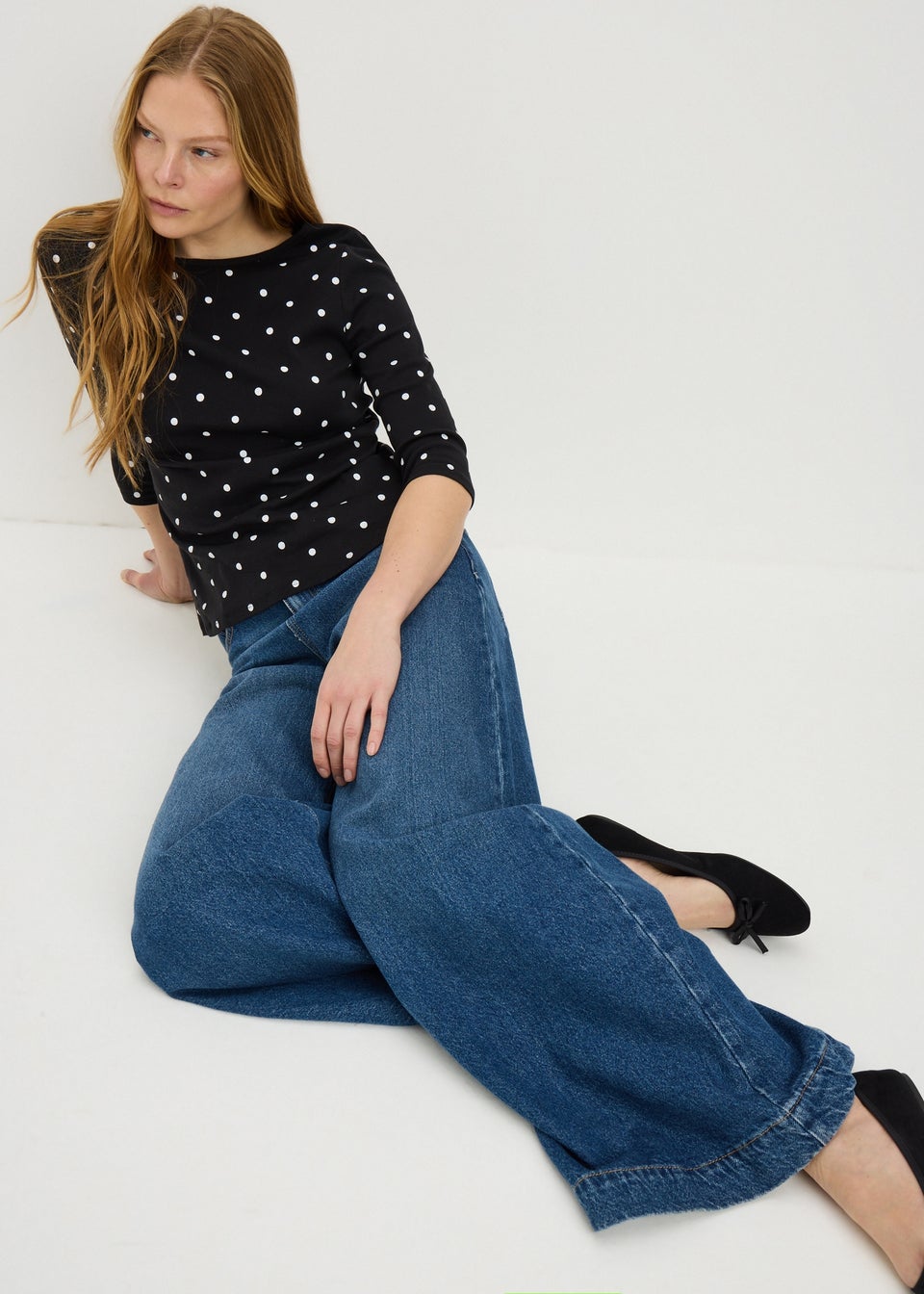 Black Polka Dot 3/4 Sleeve T-Shirt