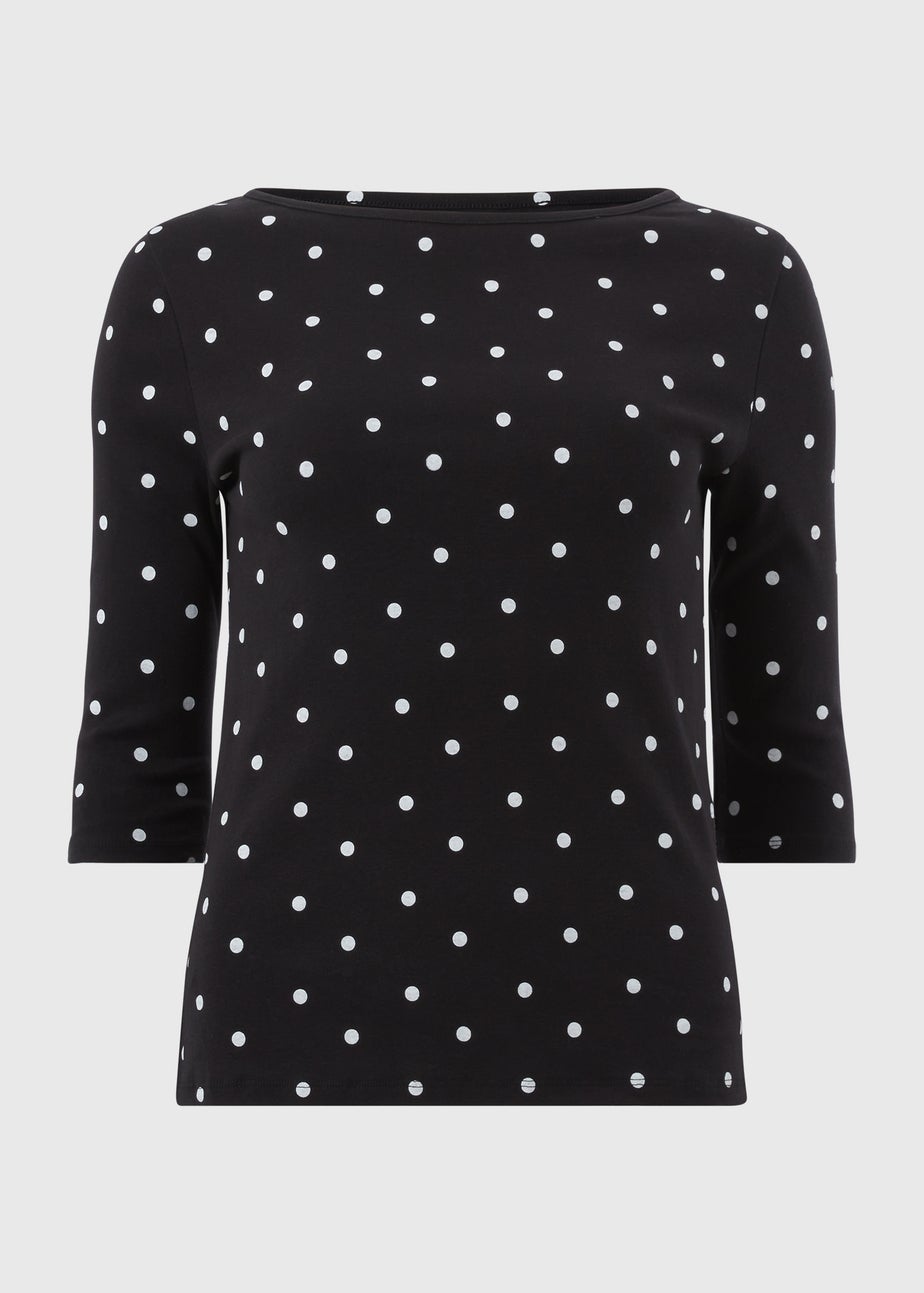 Black Polka Dot 3/4 Sleeve T-Shirt