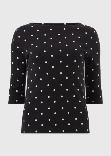 Black Polka Dot 3/4 Sleeve T-Shirt
