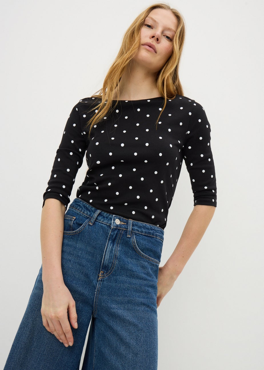 Black Polka Dot 3/4 Sleeve T-Shirt