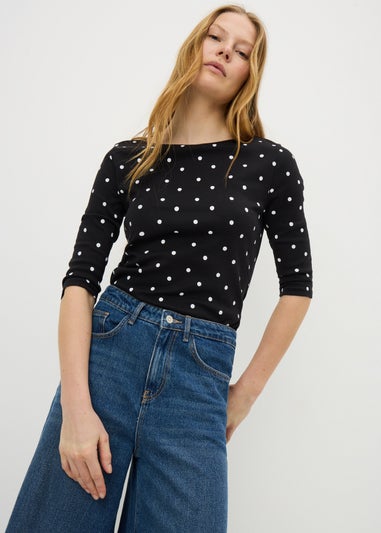 Black Polka Dot 3/4 Sleeve T-Shirt