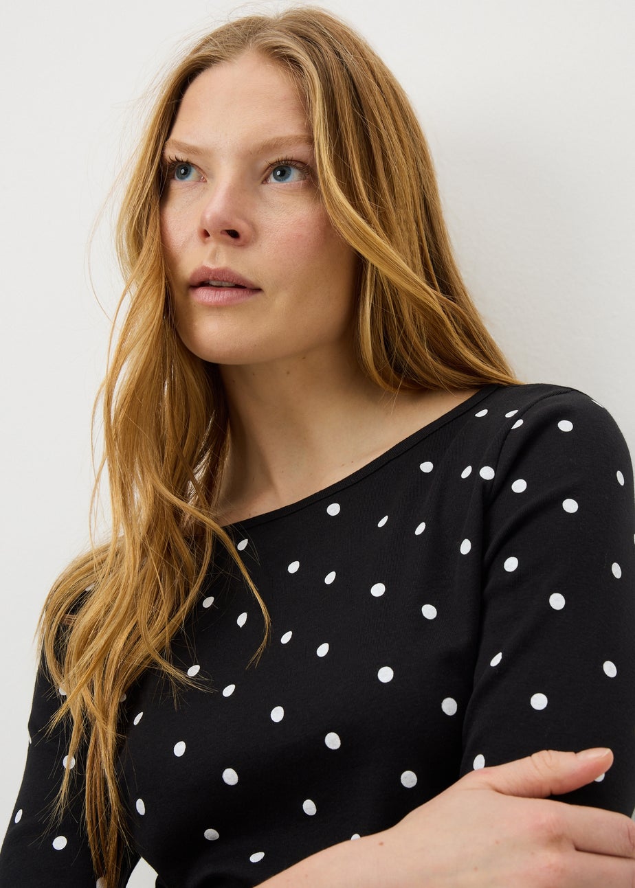 Black Polka Dot 3/4 Sleeve T-Shirt