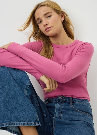 Pink Ribbed Long Sleeve Top