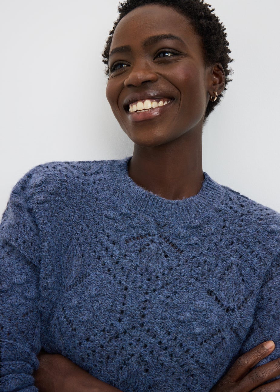 Blue Bobble Stitch Cable Jumper