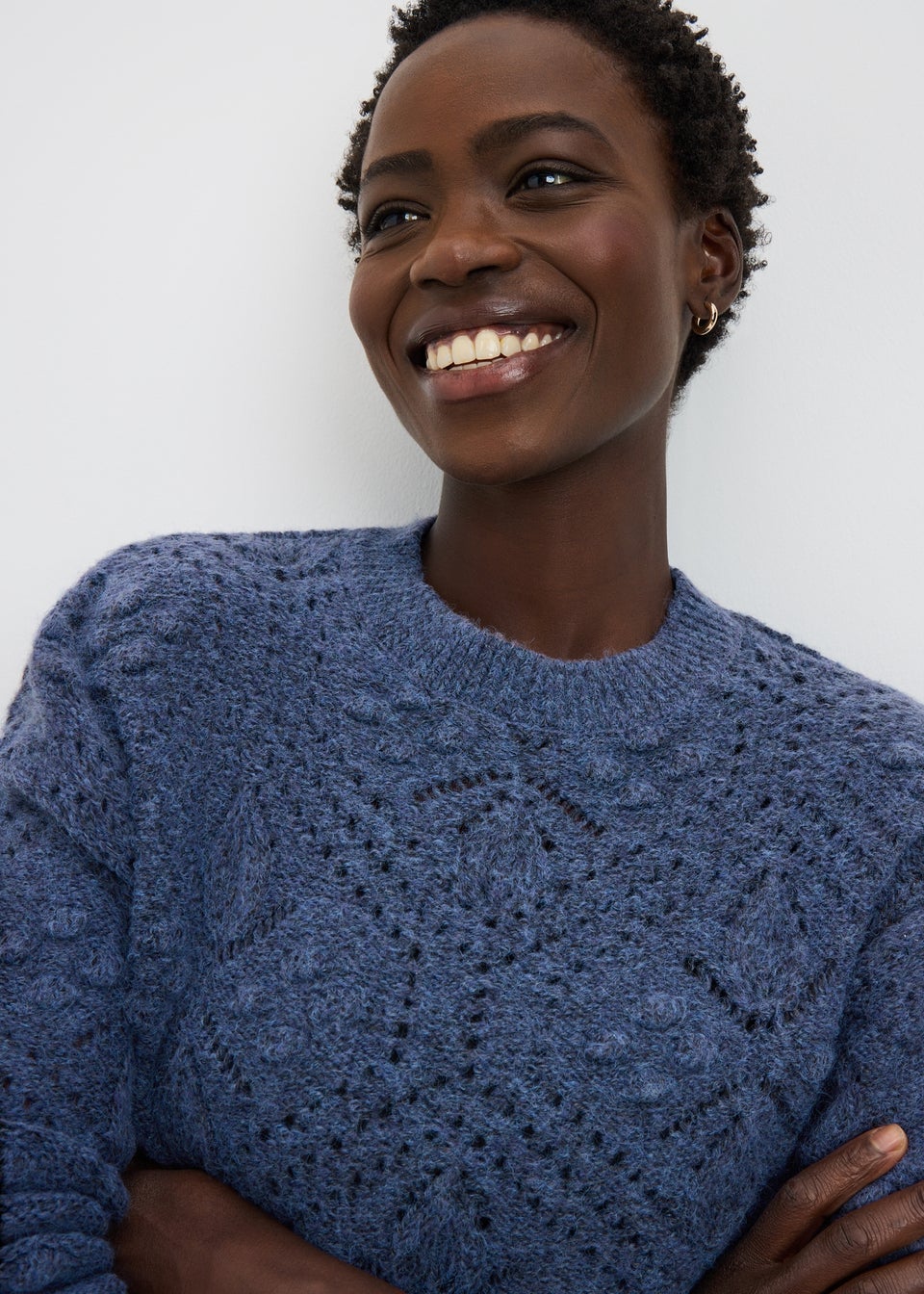 Blue Bobble Stitch Cable Jumper