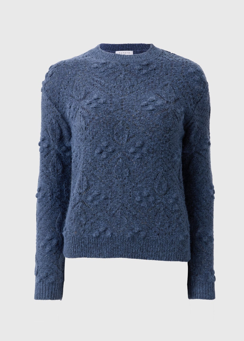 Blue Bobble Stitch Cable Jumper