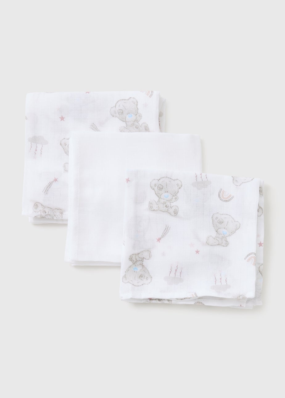 Tiny Tatty Teddy 3 Pack White Muslin Cloths