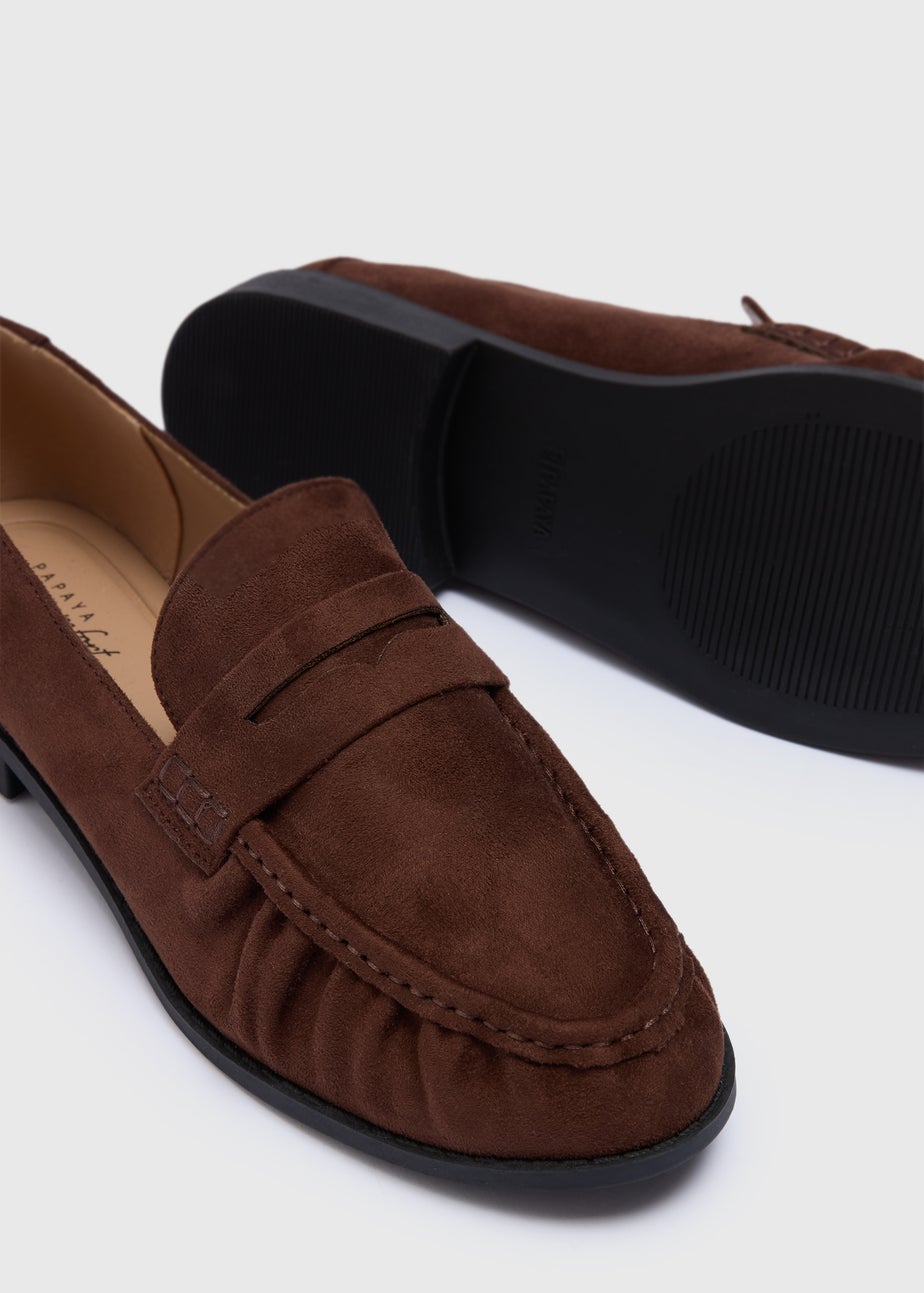 Brown Faux Suede Loafers