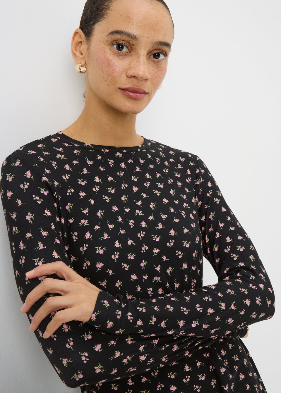 Black Ditsy Supersoft Mini Dress