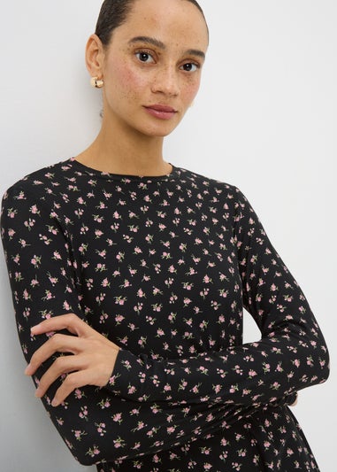 Black Ditsy Supersoft Mini Dress