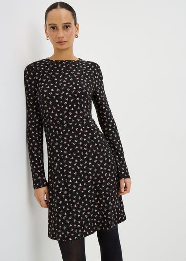 Black Ditsy Supersoft Mini Dress