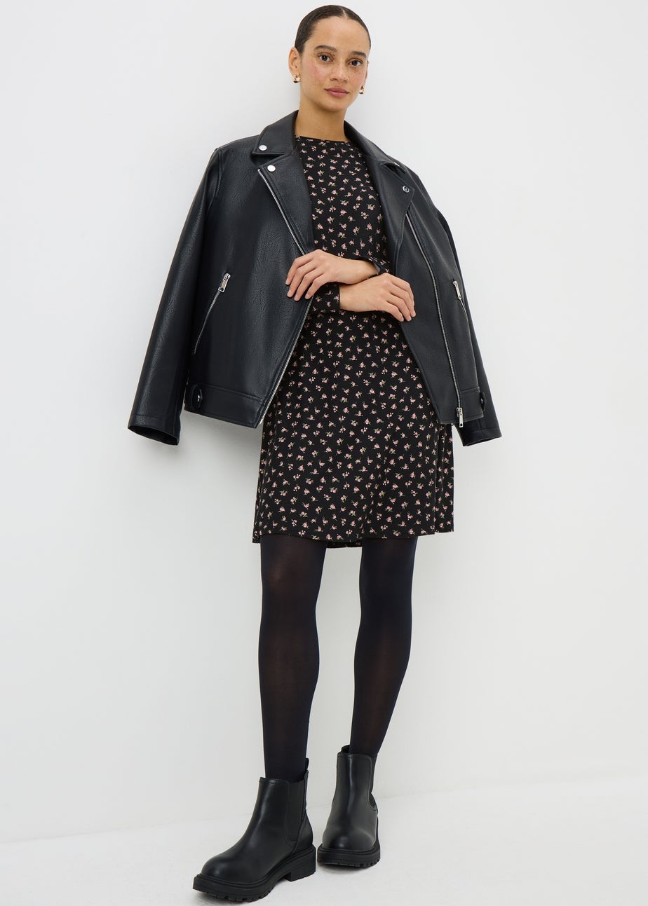 Black Ditsy Supersoft Mini Dress