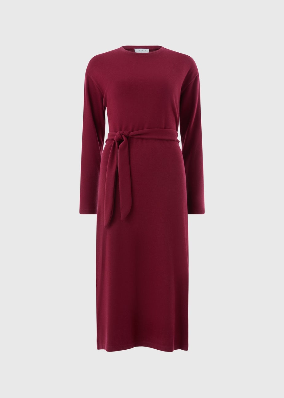 Burgundy Cosy Belted Midi Dress