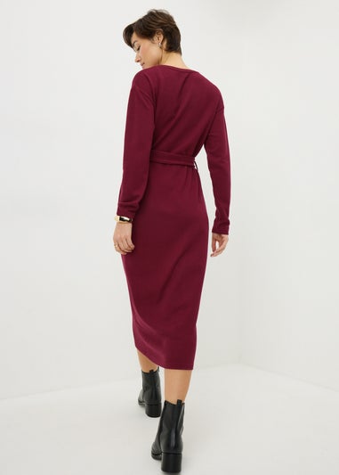 Burgundy Cosy Belted Midi Dress
