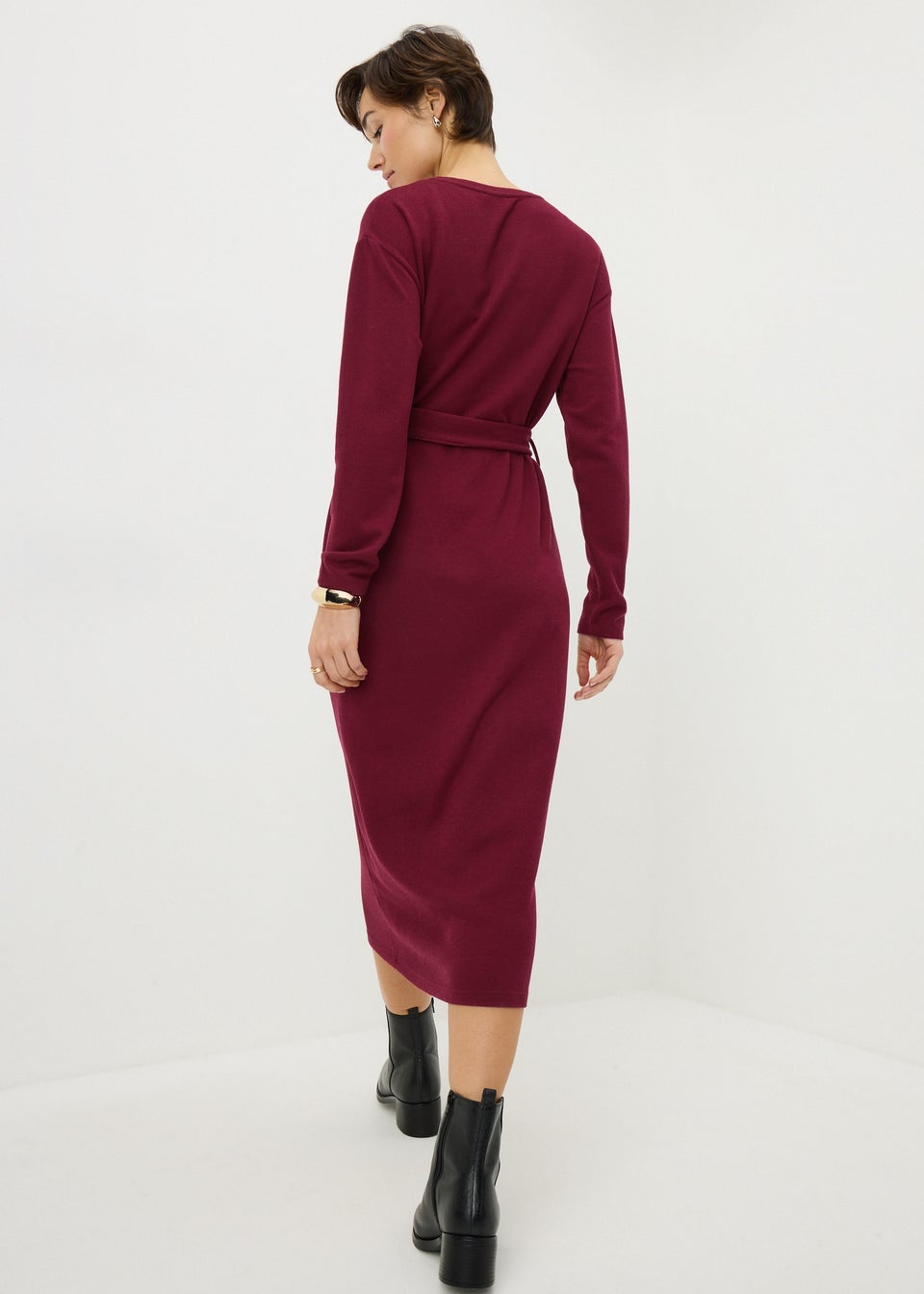 Burgundy Cosy Belted Midi Dress