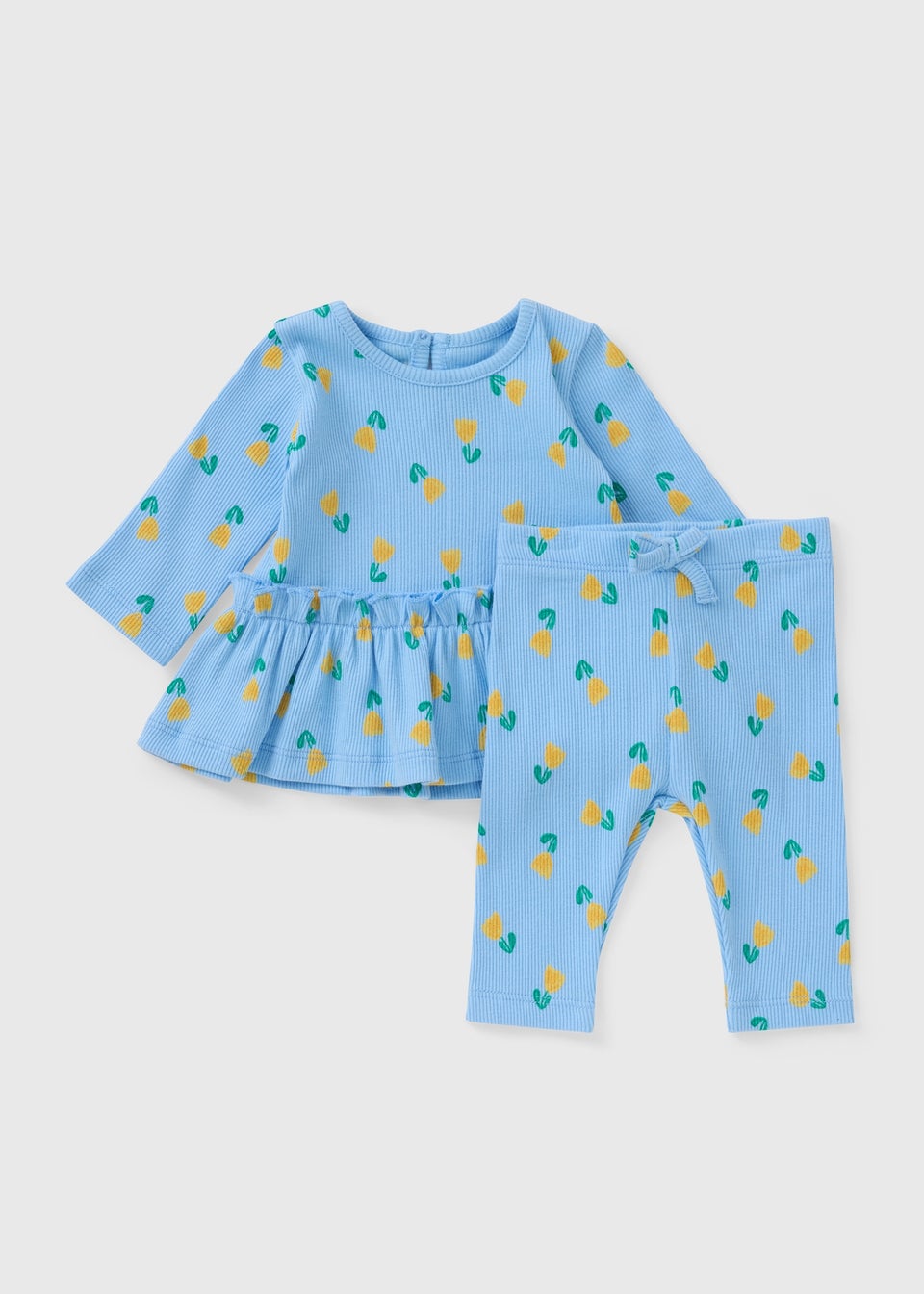 Baby Blue Flower Ribbed Peplum Top & Legging Set (Newborn-23mths)