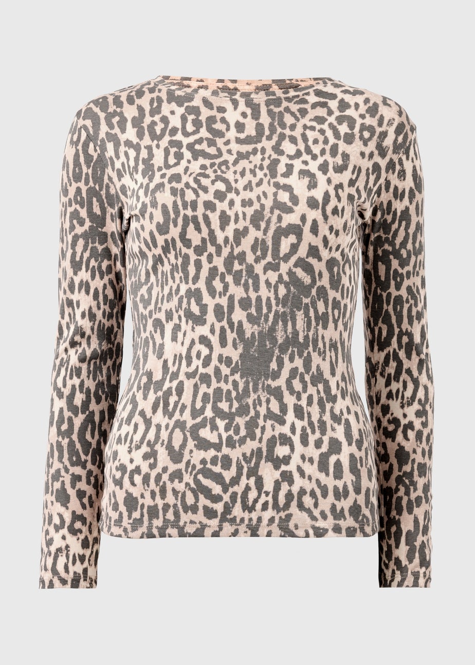 Brown Leopard Fitted Long Sleeve Top