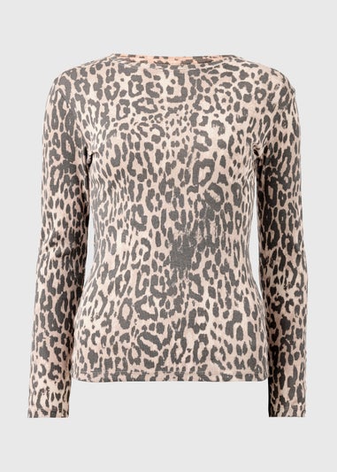Brown Leopard Fitted Long Sleeve Top