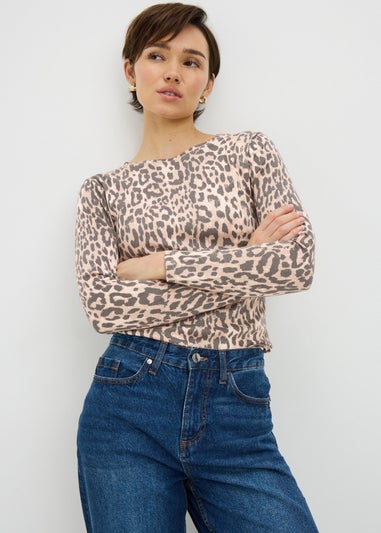 Brown Leopard Fitted Long Sleeve Top