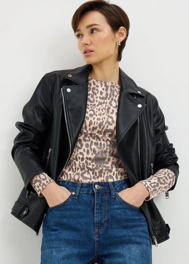 Brown Leopard Fitted Long Sleeve Top