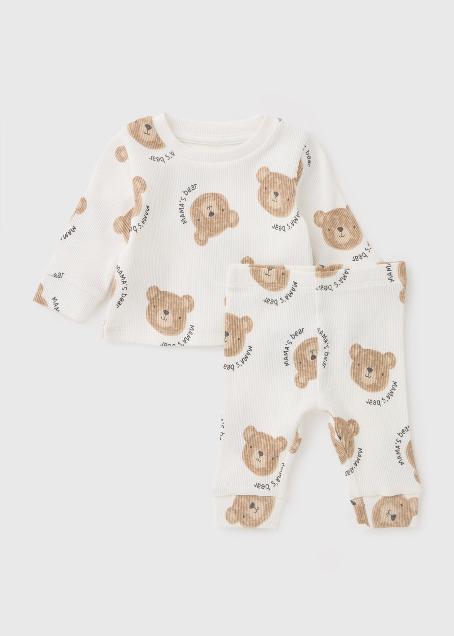 Baby Cream Bear Ribbed Top & Legging Set (Newborn-23mths)
