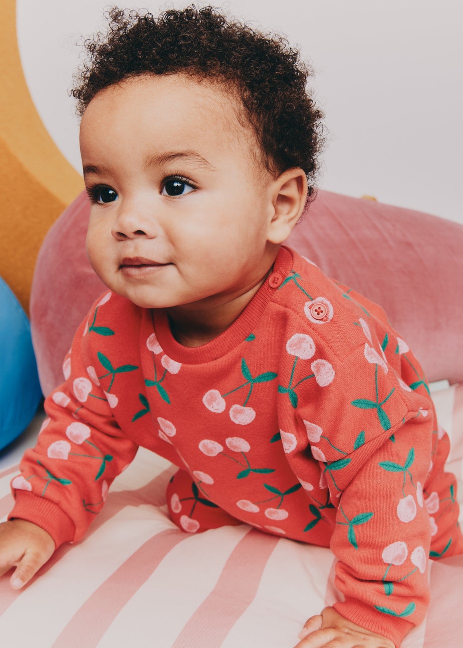 Baby Pink Cherry Sweatshirt & Jogging Bottom Set (Newborn-23mths)