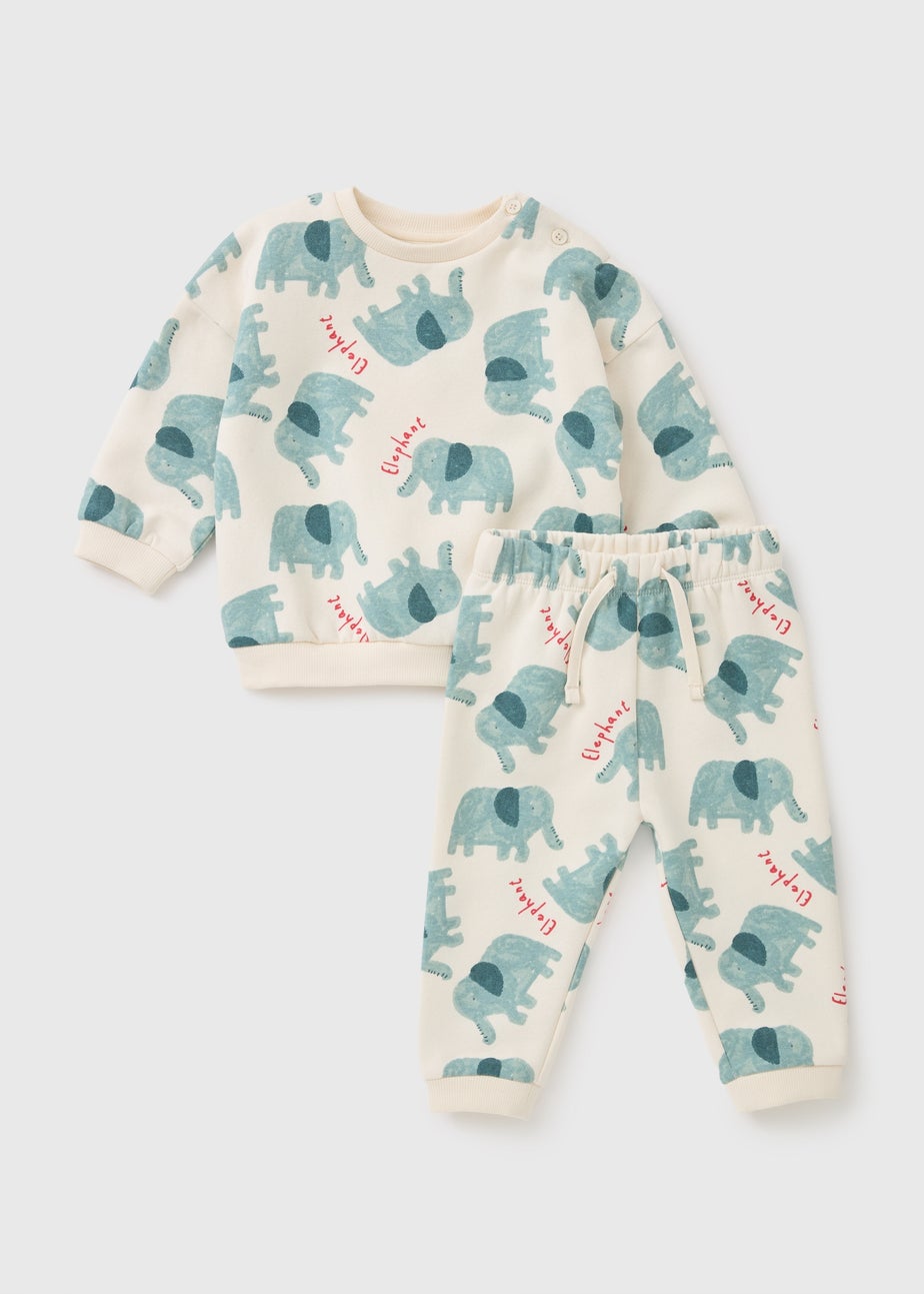Baby Cream Elephant Sweatshirt & Jogging Bottom Set (Newborn-23mths)