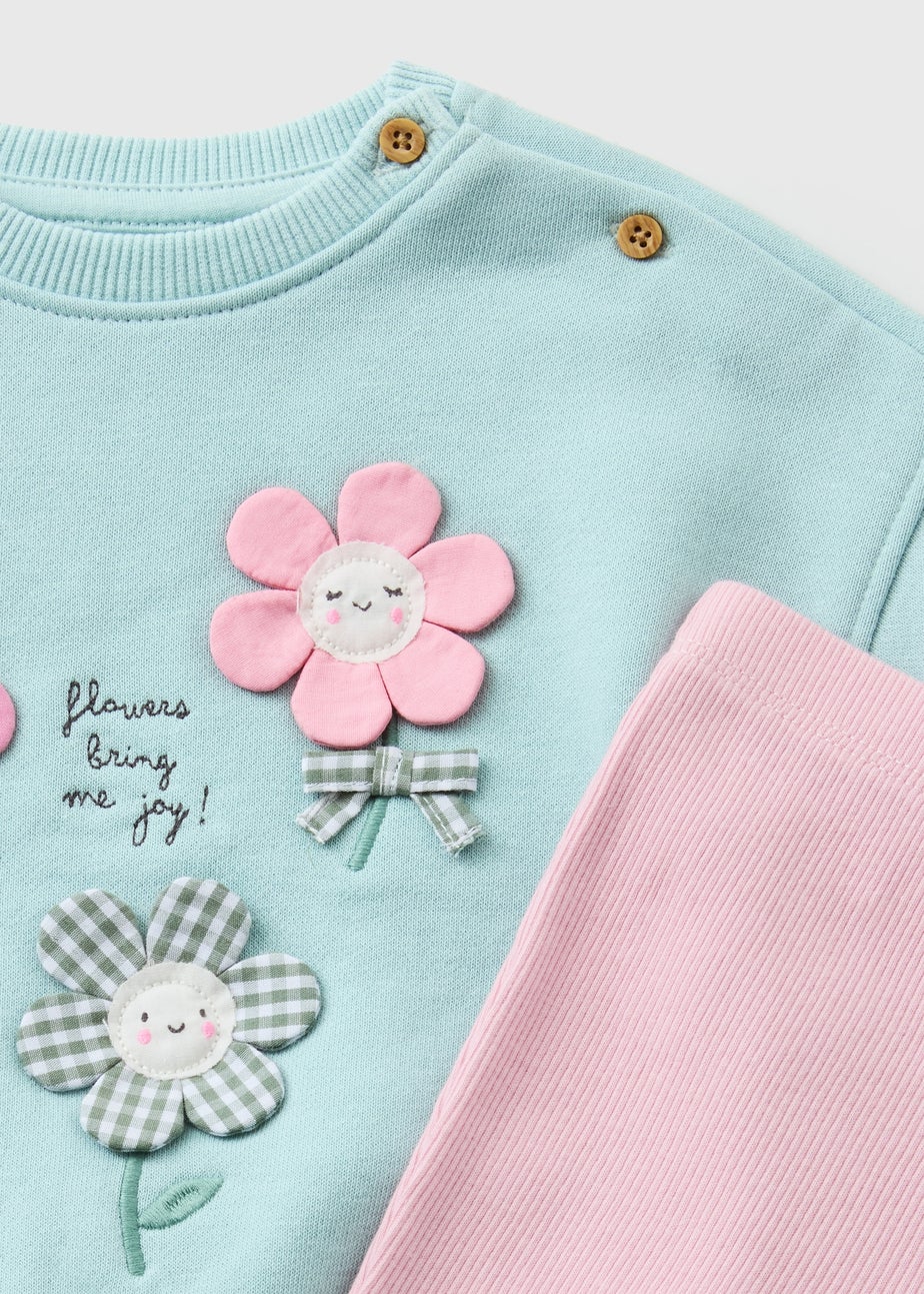 Girls Blue Gingham Flower Sweatshirt & Legging Set (Newborn-23mths)