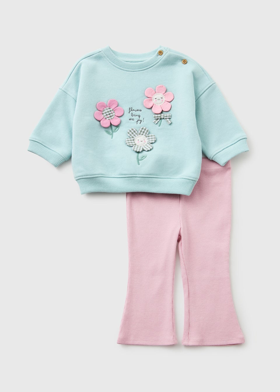 Girls Blue Gingham Flower Sweatshirt & Legging Set (Newborn-23mths)