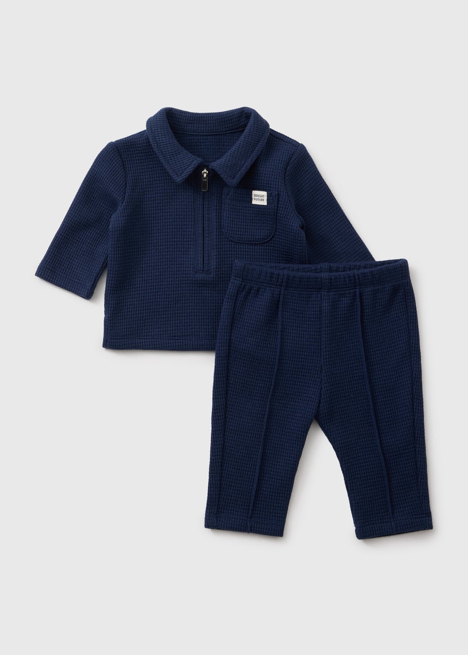 Baby Navy Smart Waffle Top and Trouser Set (Newborn-23mths)