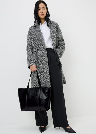 Black Faux Leather Tote Bag