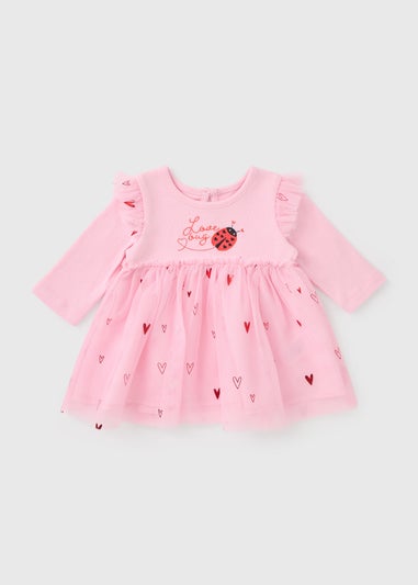 Baby Pink Love Bug Mesh Dress (Newborn-23mths)