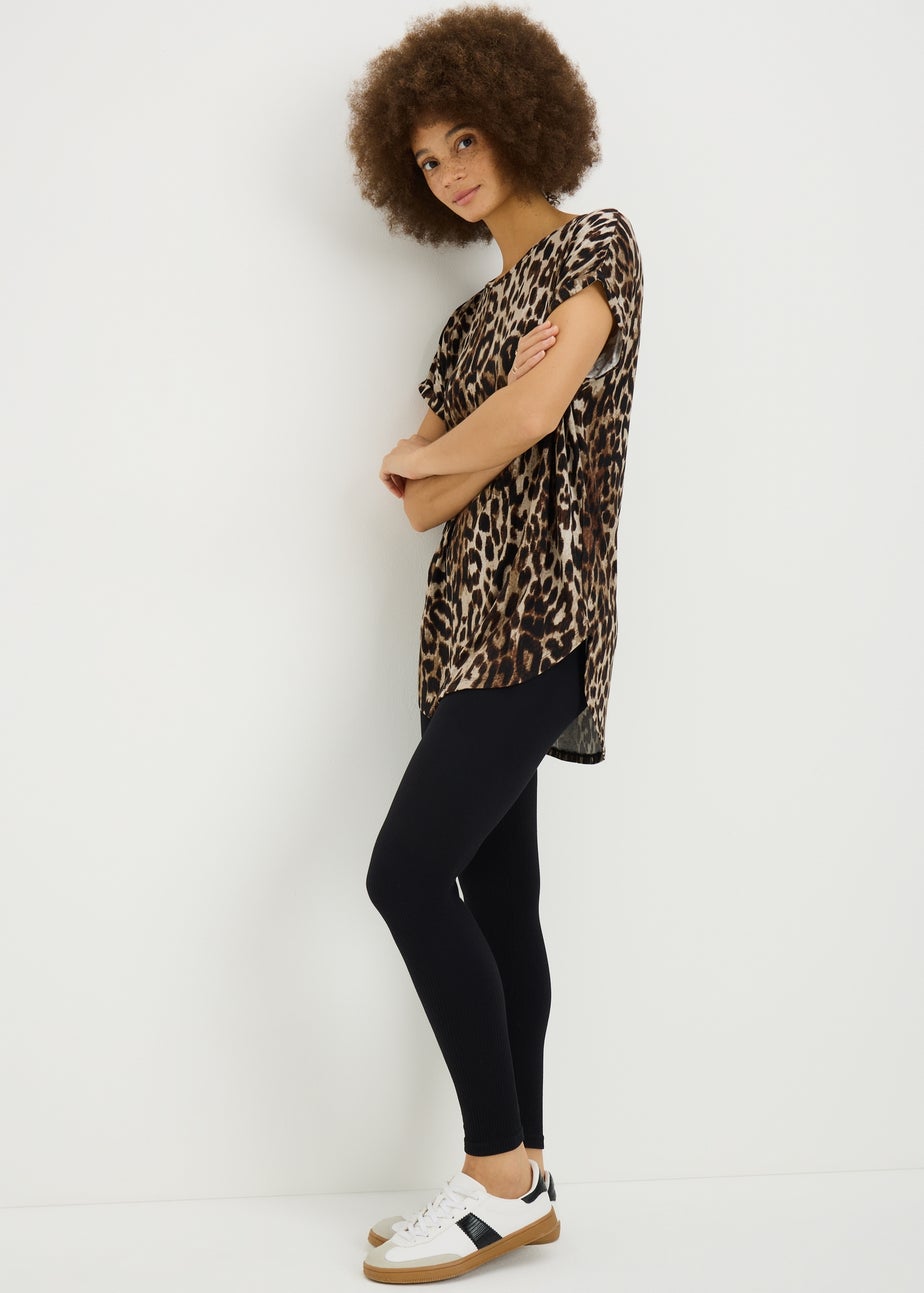 Brown Leopard Print Longline T-Shirt