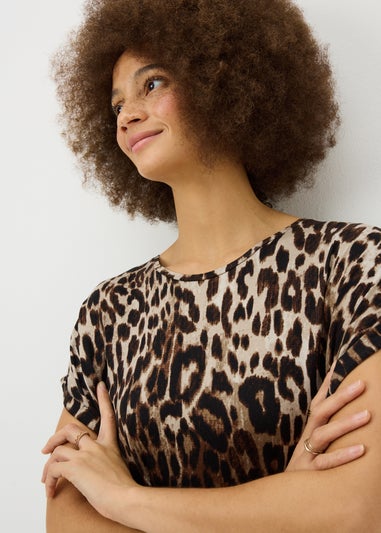 Brown Leopard Print Longline T-Shirt