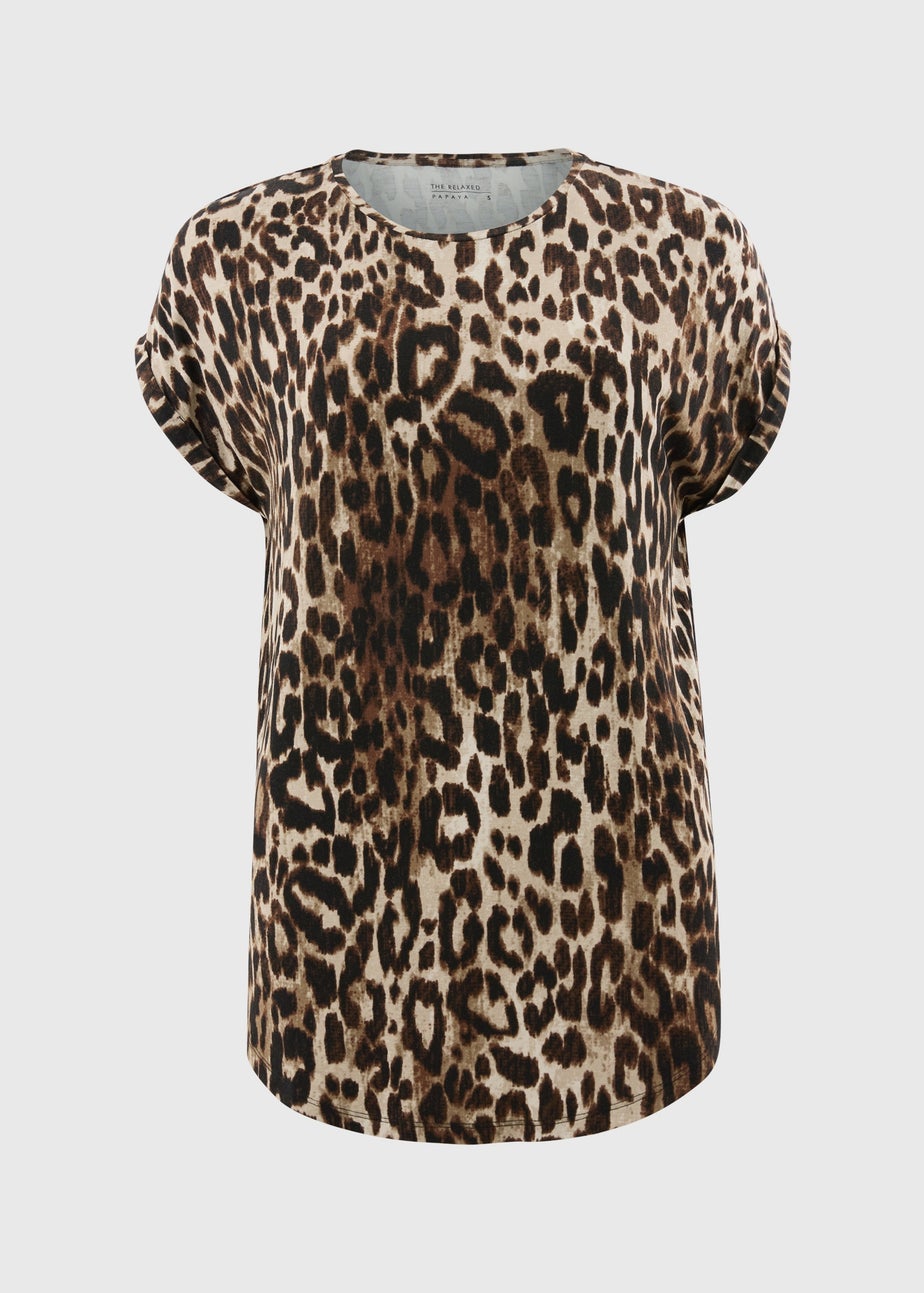 Brown Leopard Print Longline T-Shirt
